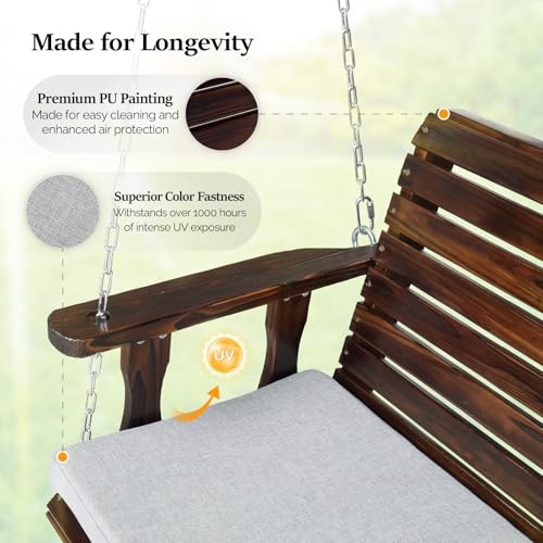VINGLI Heavy Duty 880 LBS Patio Wooden Porch Swing with Extra Cushion, 5 FT Y211