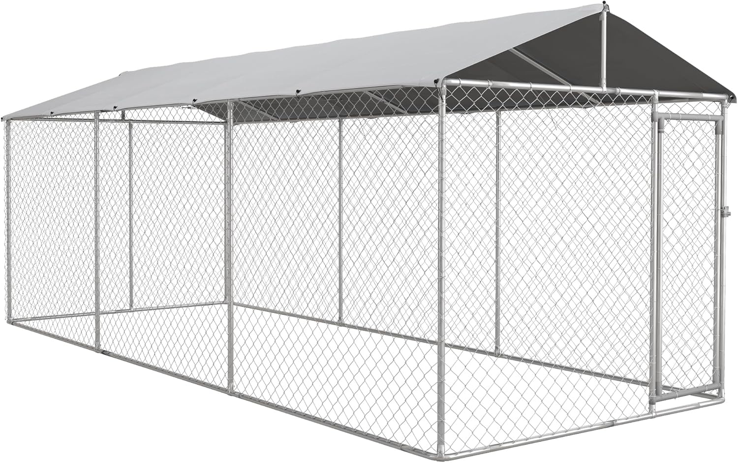 PawHut Large Dog Kennel Outside, Heavy Duty Dog Cage with Waterproof Cover, Outdoor Fence Dog Run with Galvanized Chain Link, Secure Lock, 19.7' x 7.5' x 7.5'