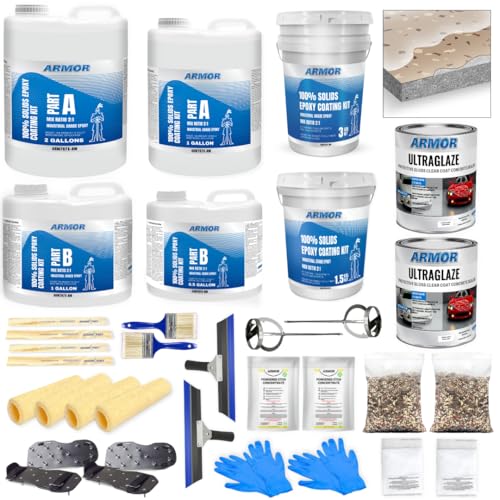 Garage Epoxy Floor Kit 100% Solids 2 Part Coating with UltraGlaze Topcoat, Blue, 300 Sq Ft G29167