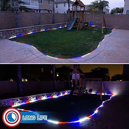Russell Decor LED Rope Lights Red White Blue 30ft with Remote Control C9460