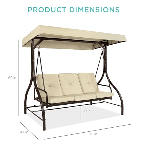 Best Choice Products 3-Seat Outdoor Canopy Swing Glider with Adjustable Shade, Midnight Green A10932