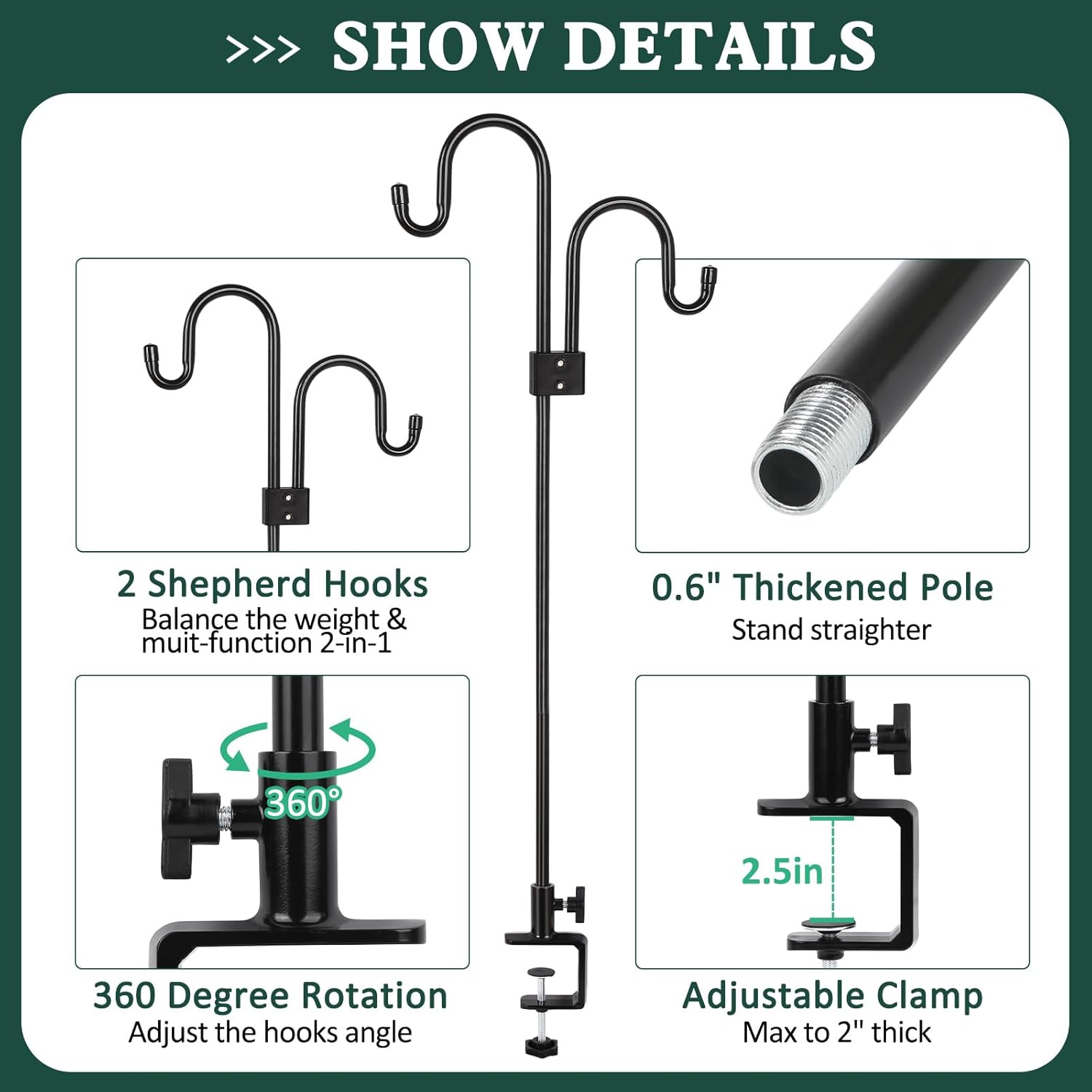 Black 47 Inch Deck Hook for Bird Feeder & Plants P97408