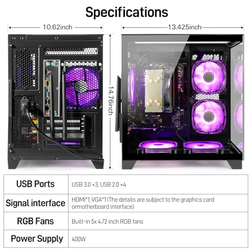 LXZ Desktop PC AMD Ryzen 5 5600GT 16G RAM 512G SSD Tower Computer Black J428128