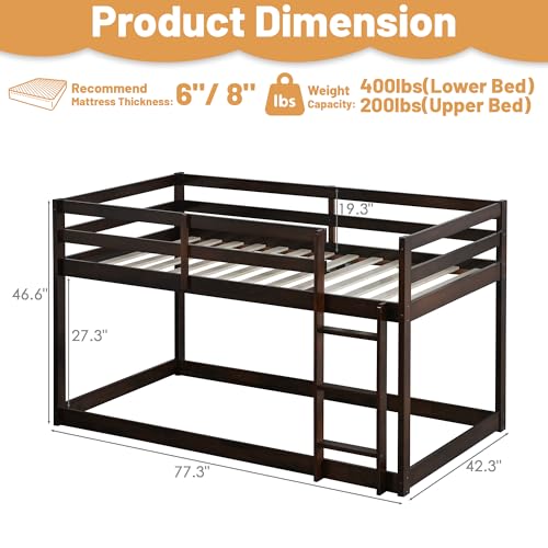 Twin Over Twin Wood Bunk Bed with Ladder and Guardrails for Kids P604