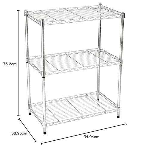 Amazon Basics 3-Shelf Adjustable Steel Wire Rack Storage Shelving, Chrome D243