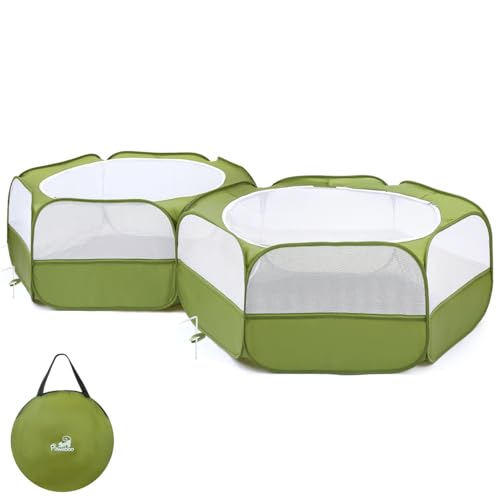 Pawaboo Small Animals Playpen, Waterproof Pet Cage Tent with Zippered Cover, Portable Outdoor Yard Fence, Green C9530