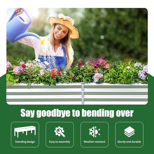 Land Guard Galvanized Raised Garden Bed with Legs, 48×24×32in Metal Elevated Planter Box Z11926