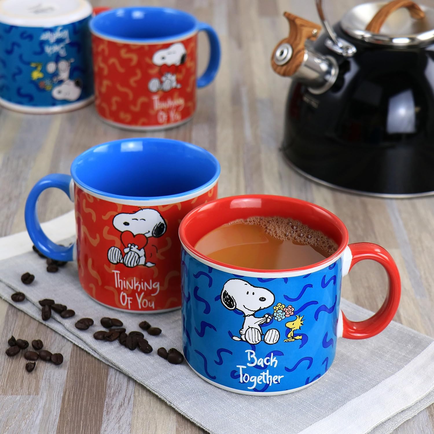 Gibson Peanuts Snoopy Songs 4-Piece 21oz Stoneware Mug Set K835