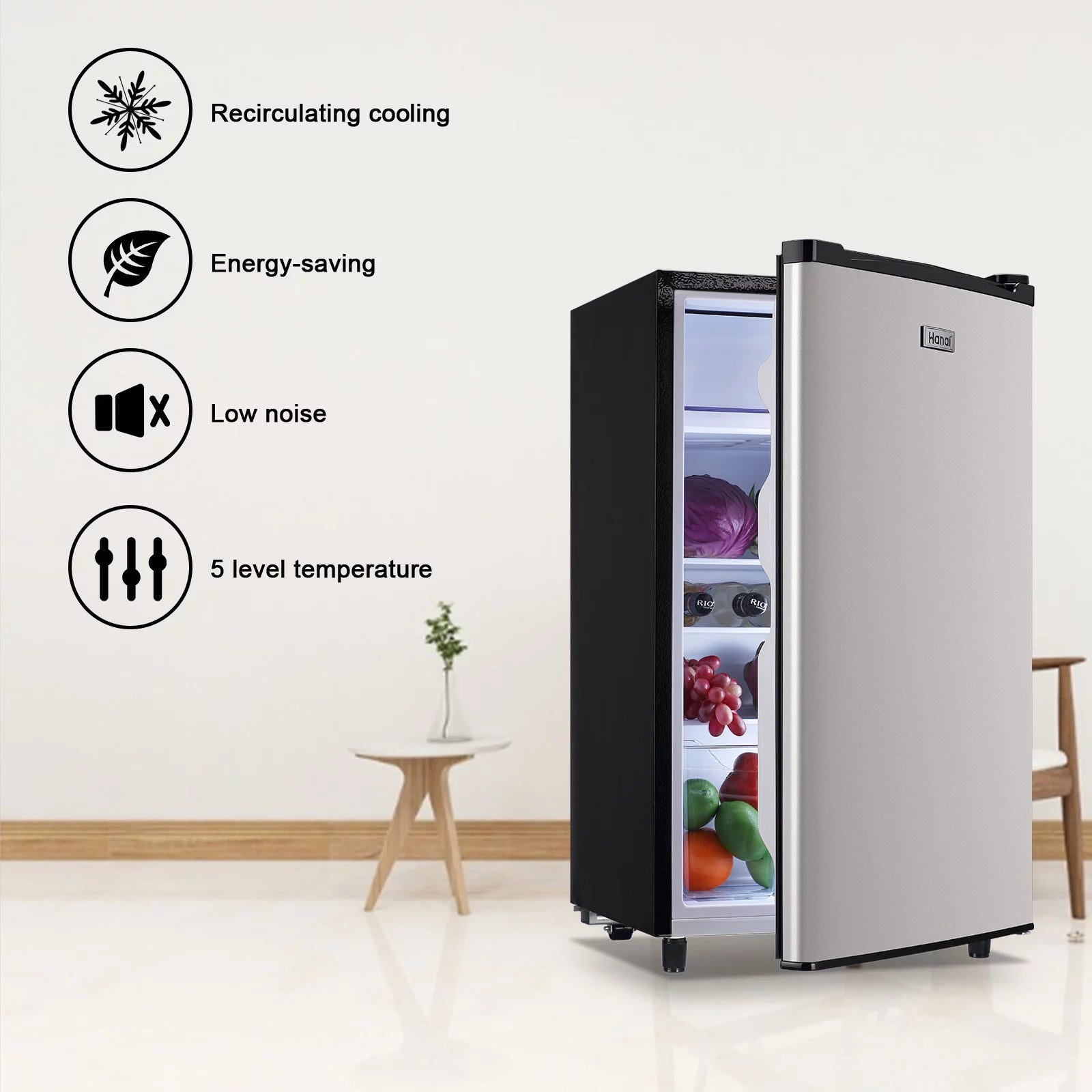 WANAI Mini Refrigerator 3.2 Cu.Ft Single Door, Black E553