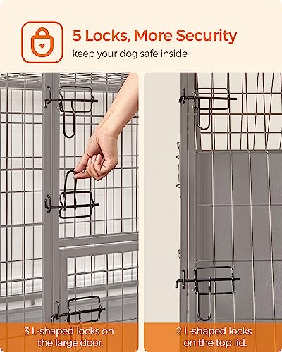 Feandrea Heavy-Duty Dog Crate, Metal Kennel with Removable Tray, Black, L M2432