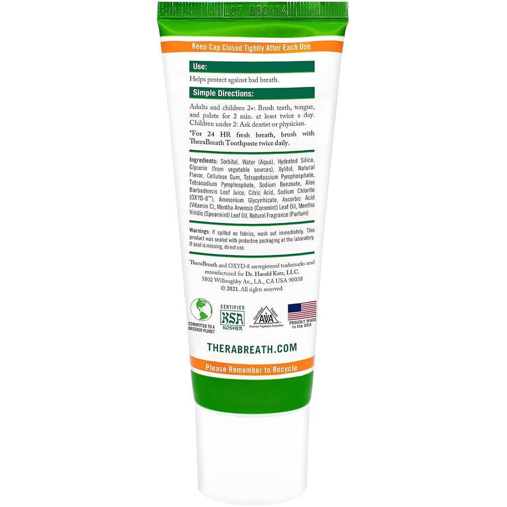 TheraBreath Fresh Breath Fluoride Free Toothpaste Mild Mint 4 Ounce (Pack of 2) Q1713