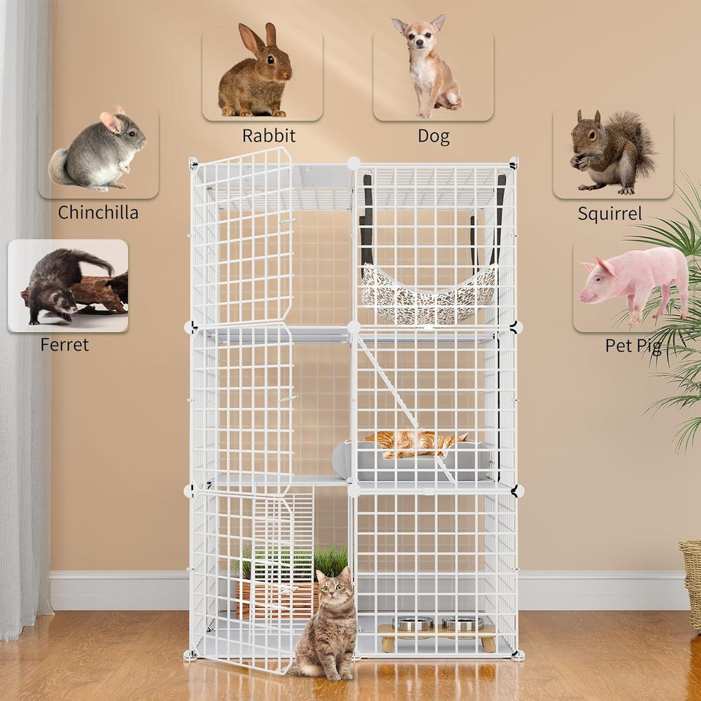 YITAHOME Cat Cage Indoor Catio DIY Metal Cat Playpen 3-Tiers with Hammock H62428