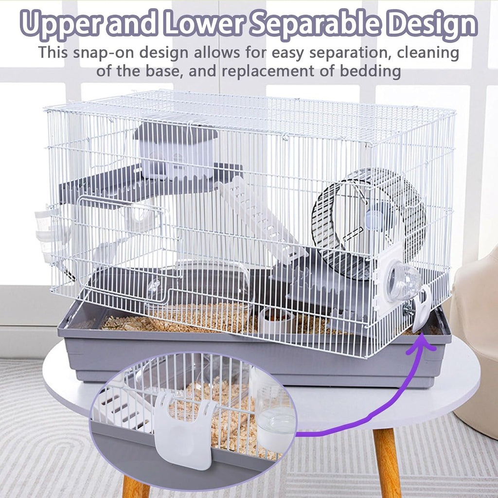 kathson Hamster Cage with Accessories, 3-Level, Grey E233111