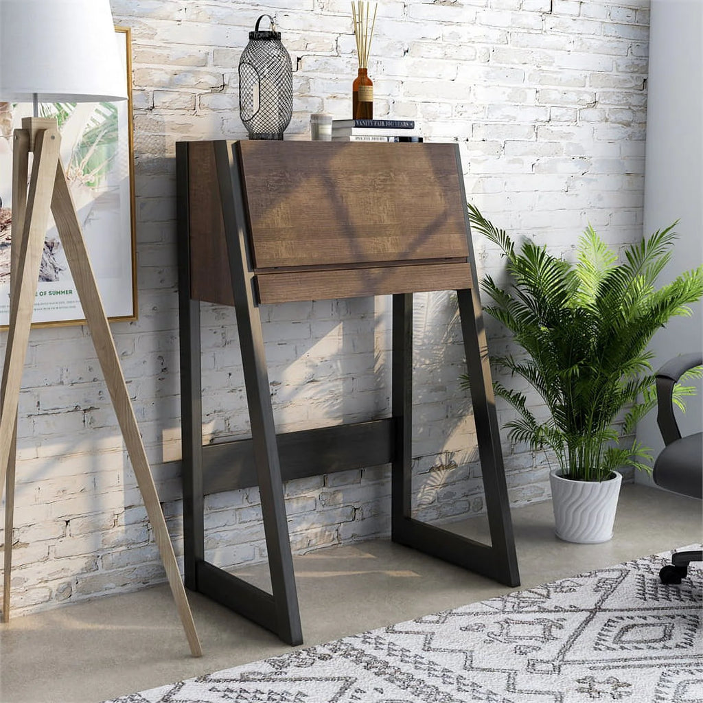 Urbanpro Modern Wood Secretary Desk Walnut Oak Brown/Black P61080