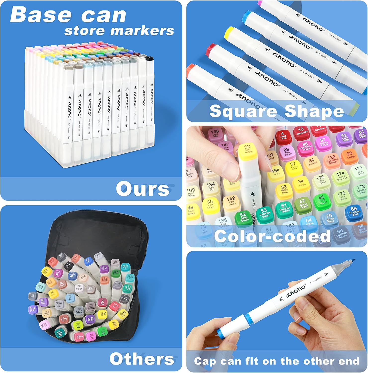 anono 48 Colors Alcohol Markers Set, Dual Tip Permanent Drawing Markers J247217