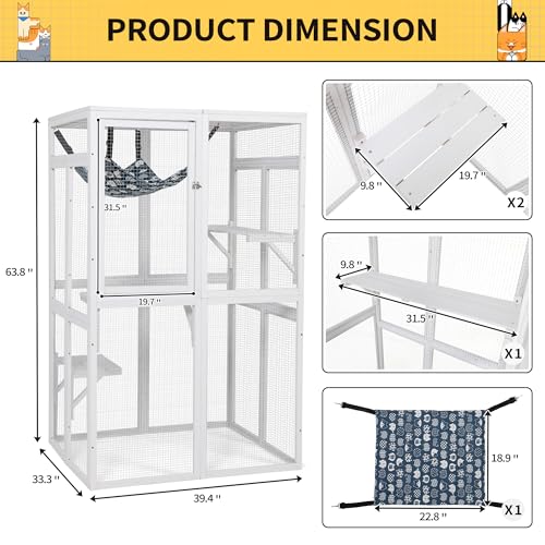 Wooden Catio Outdoor Cat Enclosure with Window Access (Black) D5959