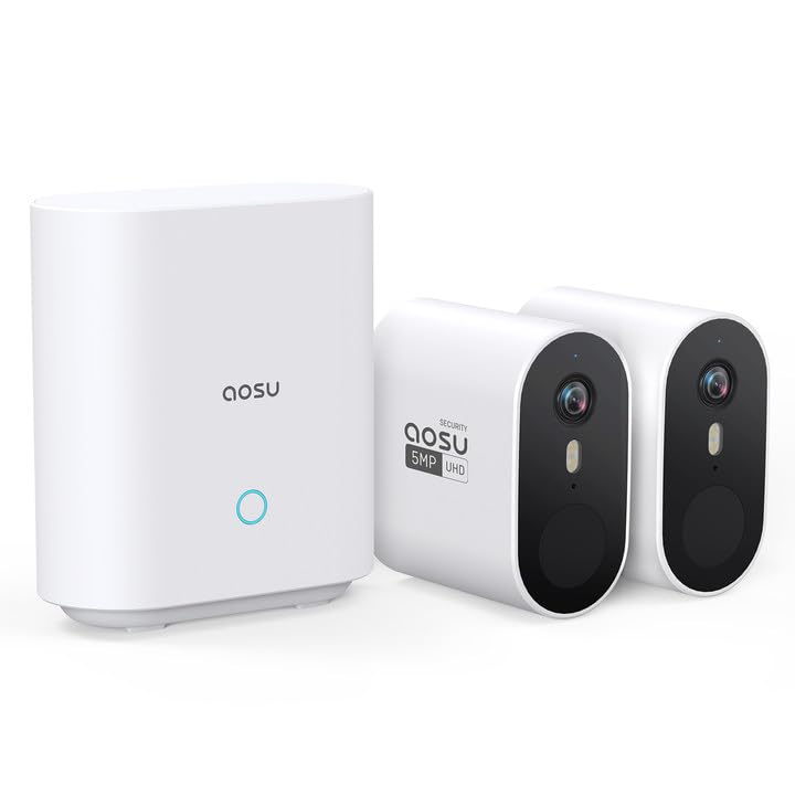AOSU Security Cameras Wireless Outdoor, 5MP Ultra HD Wireless Security Camera System, 2 camera kit with 166° Wide Angle, 240-Day Battery Life,Spotlight Camera, 32G Local Storage, No Monthly Fee