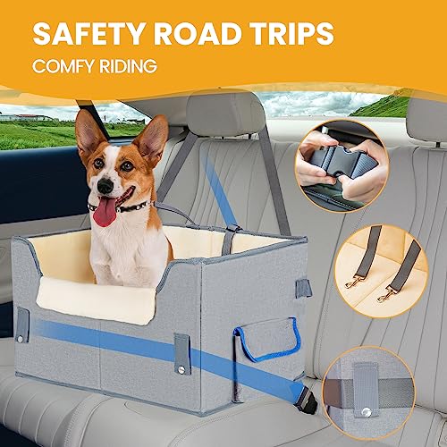 Elevated Dog Car Seat for Small Dogs with Adjustable Straps D993770