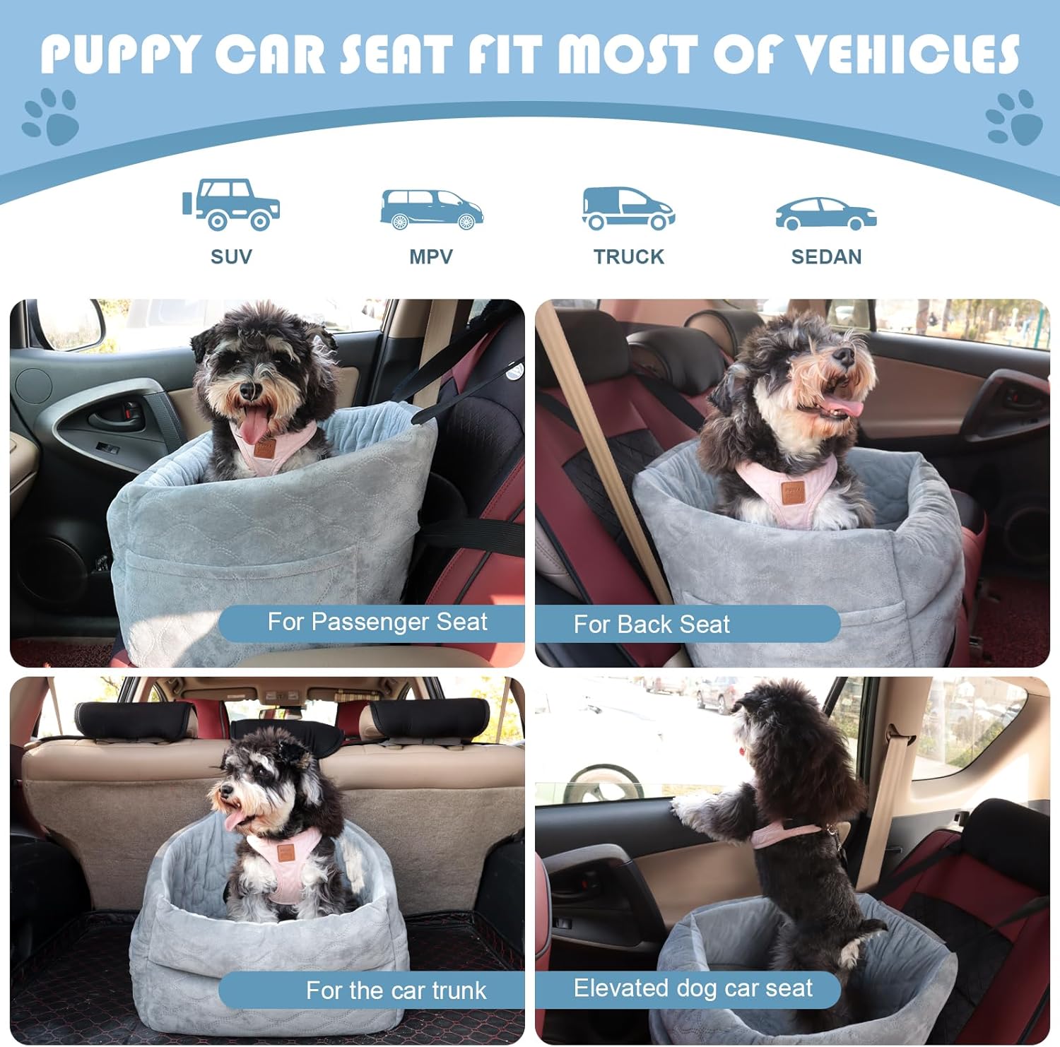 Dog Car Seat for Small Dogs up to 25lbs, Washable Booster Seat with Safety Leash B13567