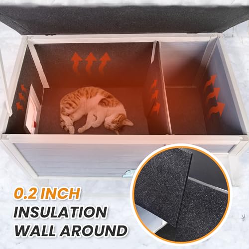 Raised Outdoor Cat House Weatherproof Insulated Shelter with Openable Top E5308