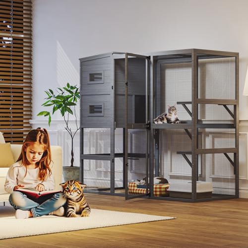 Catio Outdoor Cat Enclosure, Large Walk-in Cat Cage with Waterproof Cover, 72 inch X803947
