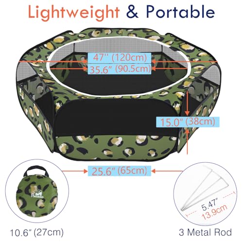 Pawaboo Small Animals Playpen, Waterproof Pet Cage Tent with Zippered Cover, Portable Outdoor Yard Fence, Green C9530