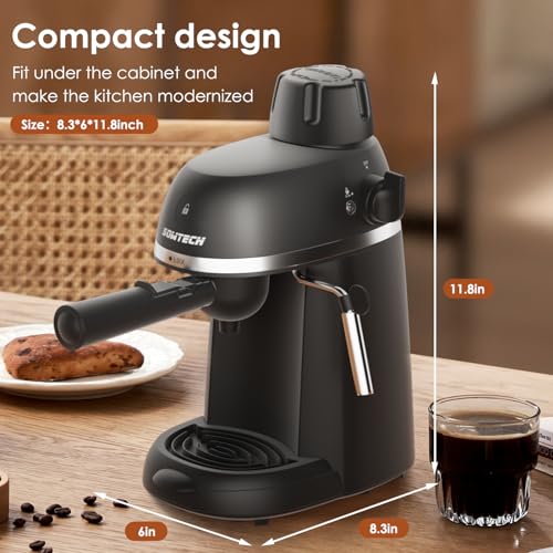 Espresso Coffee Machine with Milk Frother, 4 Cup, 800W, Black Q882