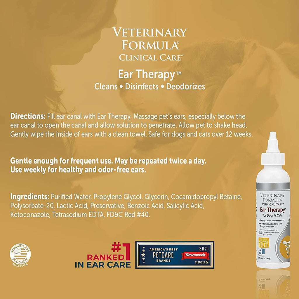 Veterinary Formula Clinical Care Ear Therapy, 4 oz. – Medicated Ear Drops for Dogs and Cats – 3 Pack P9954