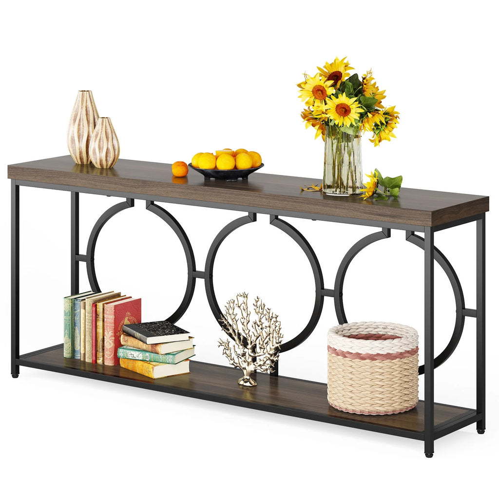 Tribesigns 70.9" Extra Long Console Table, Rustic Brown & Black F419