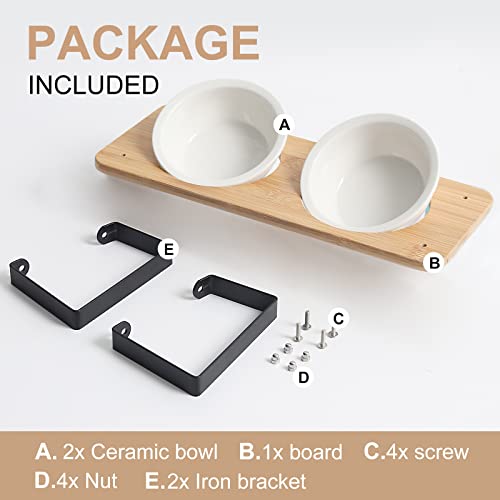 Elevated Cat Food Bowl with Bamboo Stand, 15° Tilted Ceramic Cat Bowl N660