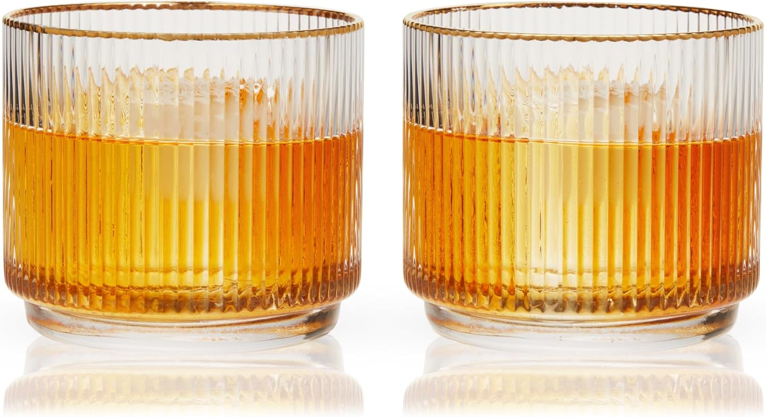 Viski Meridian Crystal Lowball Tumblers, Art Deco Whiskey Glasses, 12oz Set of 2 Q68876