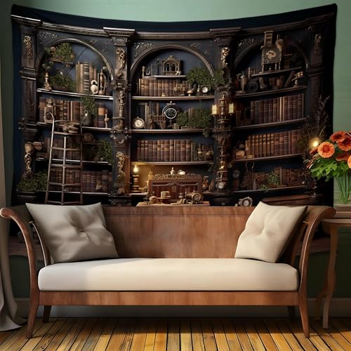 QGHOT Medieval Bookshelf Tapestry Vintage Library Wall Hanging P36533