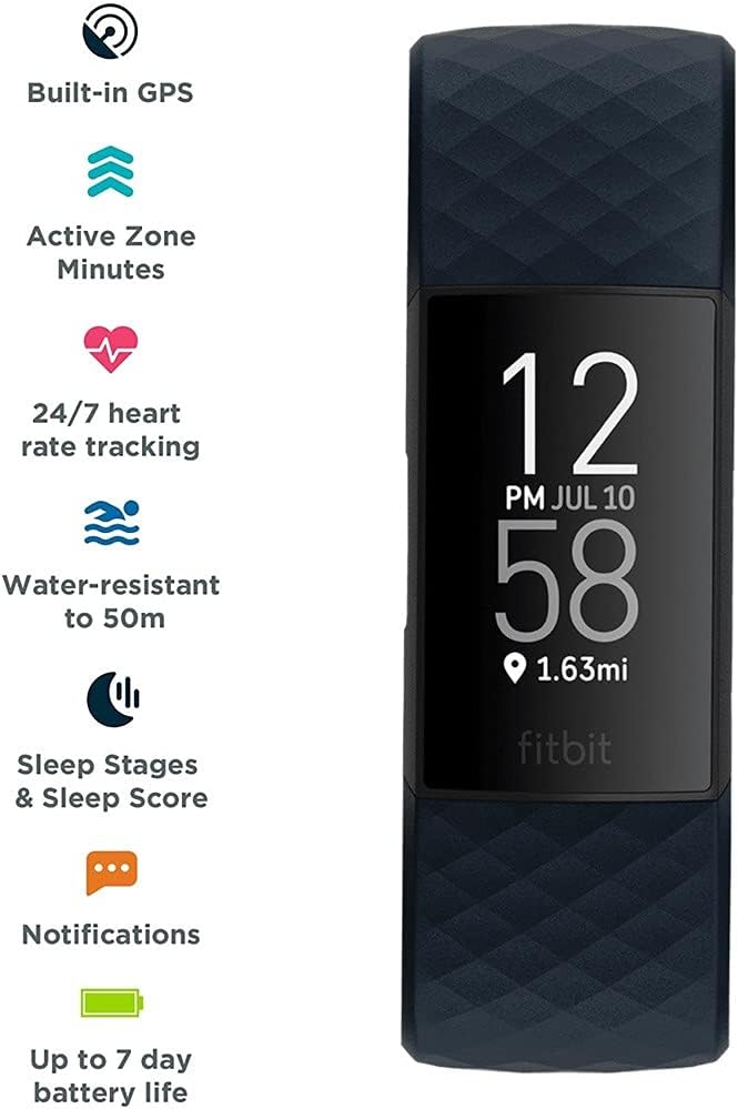 Fitbit Charge 4 Advanced Fitness Tracker with Built-in GPS, Heart Rate Tracking, 7-Day Battery, Black & Blue Bands Z519891