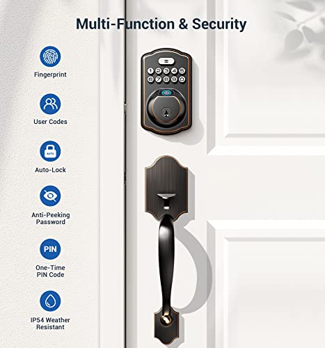 Veise Fingerprint Door Lock, Keyless Entry Deadbolt, Oil Rubbed Bronze A43525