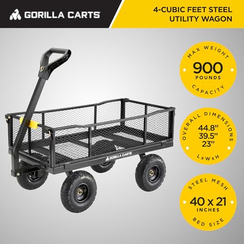 Gorilla Carts Steel Utility Wagon with Removable Side Panels, 4 Cu Ft, 900 lb Capacity, Black Q3248