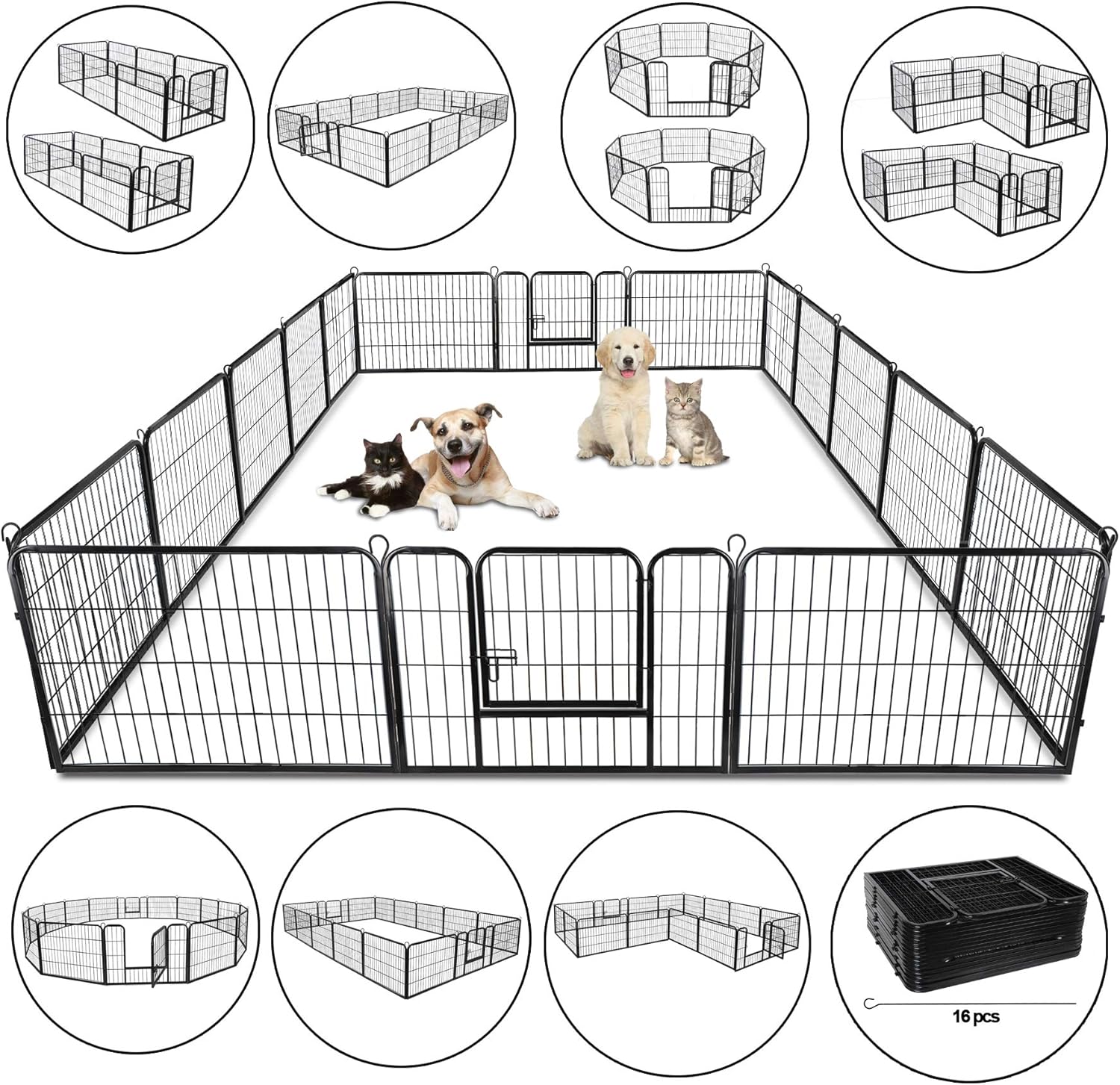 ZENSTYLE 24" Tall Foldable Metal Pet Playpen 16 Panels for Dog, Cat, Indoor & Outdoor T3101