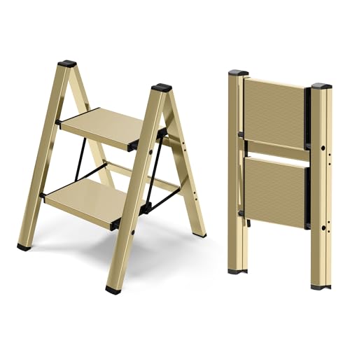 2 Step Lightweight Aluminum Folding Ladder with Anti-Slip Pedals, 330 lbs Capacity D5199