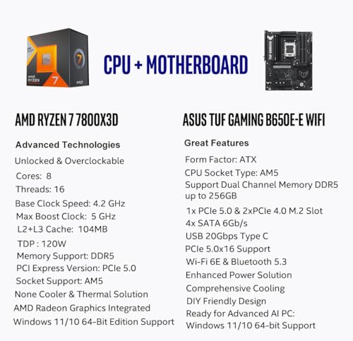 AMD Ryzen 7 7800X3D Desktop Processor with ASUS ROG Strix B650E-F Gaming WiFi Motherboard M47349