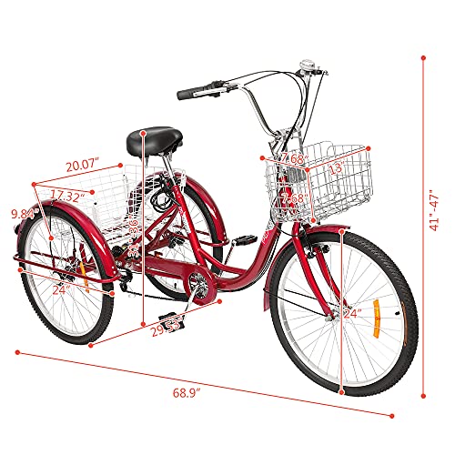 PEXMOR Adult Tricycle 7 Speed, 24/26 Inch 3 Wheel Bike with Baskets V3858