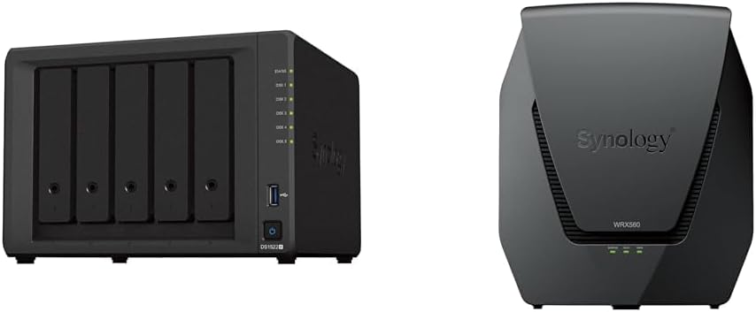 Synology 5-Bay DiskStation DS1522+ (Diskless),Black & WRX560 - Dual-Band Wi-Fi 6 Router, 2.5Gbps Ethernet, VLAN Segmentation, Multiple SSIDs