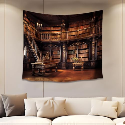 QGHOT Medieval Bookshelf Tapestry Vintage Library Wall Hanging P36533