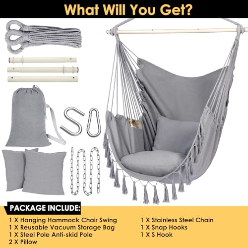 Y-STOP Hammock Chair Hanging Rope Swing with 2 Cushions, Beige I74503