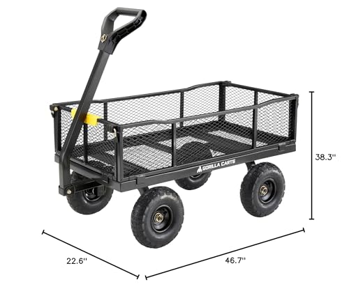 Gorilla Carts Steel Utility Wagon with Removable Side Panels, 4 Cu Ft, 900 lb Capacity, Black Q3248