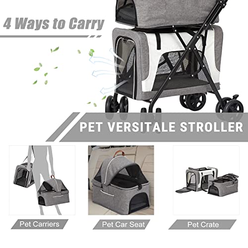 Double Dog Stroller for Small Pets with Detachable Carrier, Grey B168507