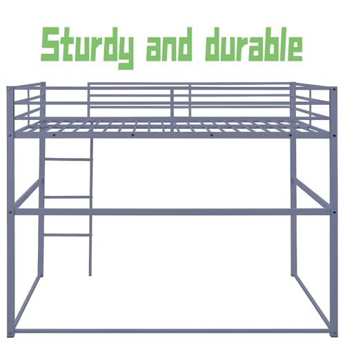 Metal Loft Bed Frame Twin Size with Safety Guard Rails & Built-in Ladder, Black C7852