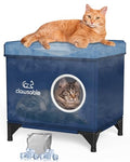 Cooling Cat House for Outdoor/Indoor Cats in Summer,Waterproof & Weatherproof Elevated Insulated Outside Feral Cat Shelter for Stray Barn (Dark Blue, 17" x 13" x 16")