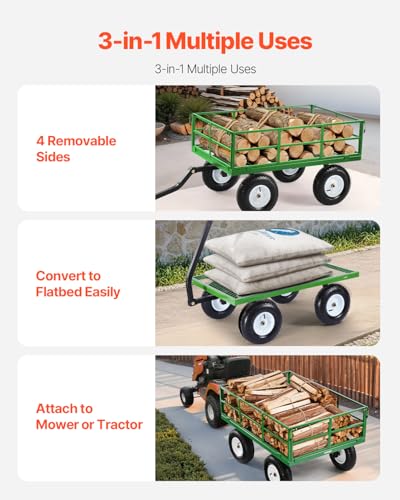 VEVOR 900 Lbs Heavy Duty Steel Garden Cart with 10" Tires and Removable Sides J262