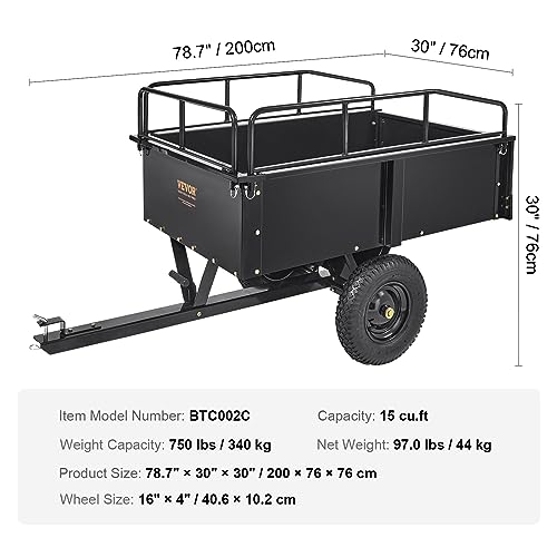 VEVOR Heavy Duty ATV Trailer Steel Dump Cart 750 lb 15 cu ft W35430