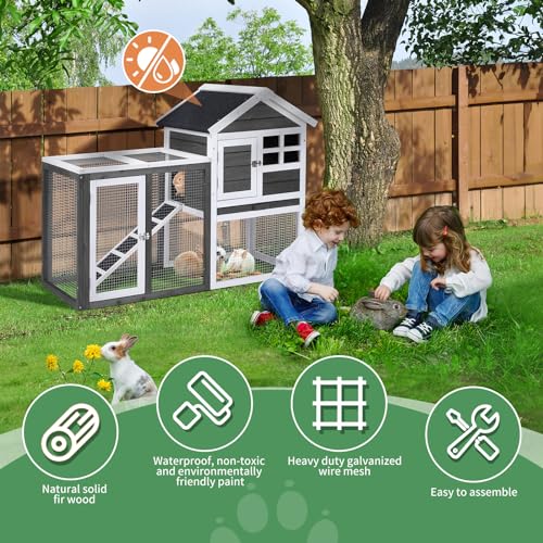 Rabbit Hutch 48" Wood Chicken Coop with Run, Guinea Pig Cage for Outdoor D43850