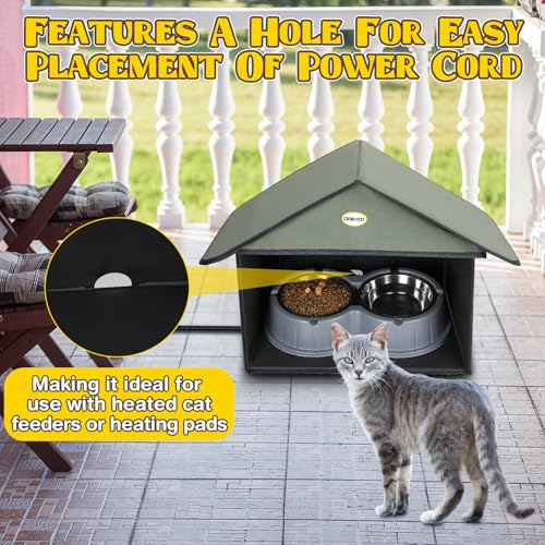 Dreyoo Outdoor Cat Feeding Station Weatherproof Shelter for Food & Water, Dusty Blue Y29685